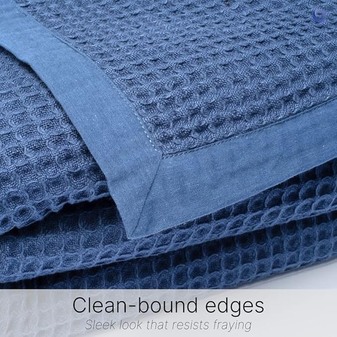 GOTS Certified Organic Cotton Waffle Weave, Throw Bed Blanket, 50"X60"Cozy Throw Blanket for Couch, Modern Home Decor Throw Blankets,Comfy Waffle Blanket Soft Bed Blankets -Navy Blue