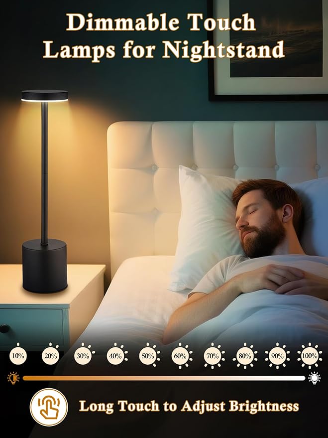 Cordless Table Lamps Set of 2,6000mAh Battery Operated Lights,Dimmable+3 Colors Rechargeable Lamp Cordless Lamp,Portable Wireless Small Table Lamp for Bedroom/Kitchen/Bathroom/Dining/Outdoor [Adapter]