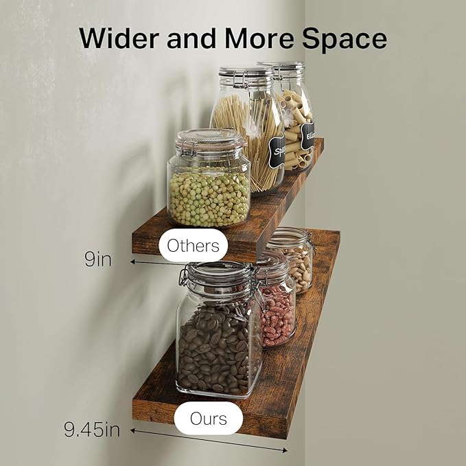 BAYKA Floating Shelves, 36 inch Wall Mounted Rustic Wood Shelves for Bathroom, Bedroom, Living Room, Kitchen, Office, Hanging Shelf for Books/Storage/Decor(Rustic Brown,Set of 2)