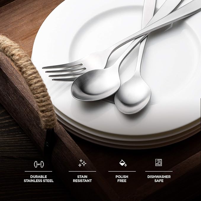 Godinger Flatware Set, Matte Finish Stainless Steel Cutlery Silverware Flatware Sets, 20 Piece Set, Service for 4