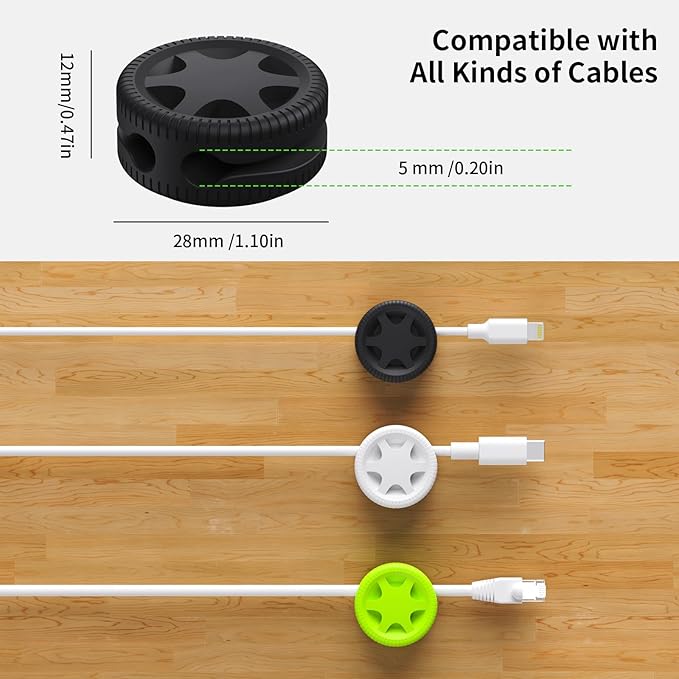 6 Pack Cord Organizer Clips - Desk Cable Management Clips, Cable Holder for Charger Wires, Phone Charger Cord Holder Clips for Desk, Office, Car, Home, Cubicle, Nightstand