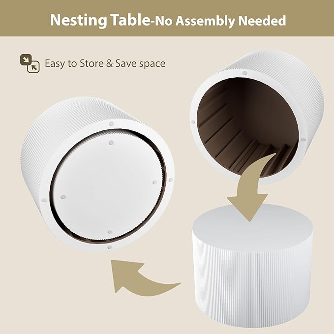 Round Coffee Table Set of 2, Modern Wooden White Nesting Coffee Tables for Living Room, No Assembly Required Circle Side Tables Set Accent End Table for Bedroom, Balcony