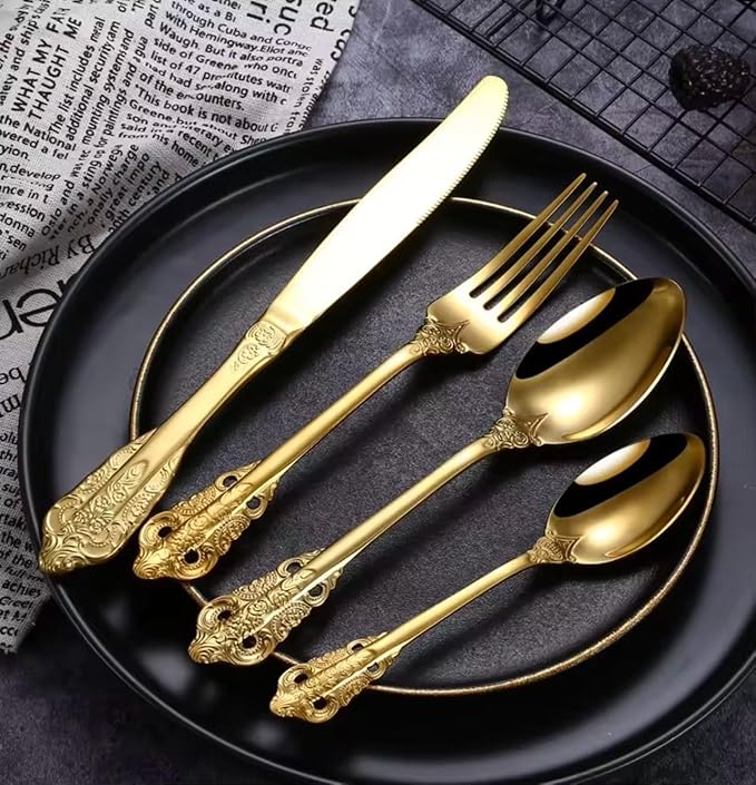 30-Pcs Luxury Silverware Set, Royal Flatware Set, Modern 304 Stainless Steel Flatware, Cutlery, Tableware (GOLD, 30)