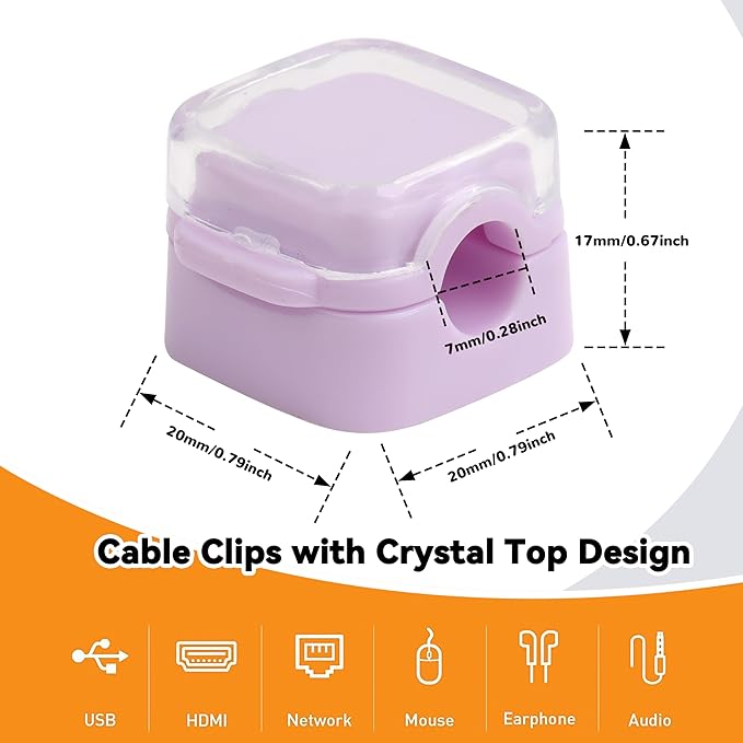 6 Pcs Cable Management Clips for Home Office Desk Cord Keeper Organizer Accessories Charger USB Wire Organizer Cord Holder for Nightstand Automotive (Purple)