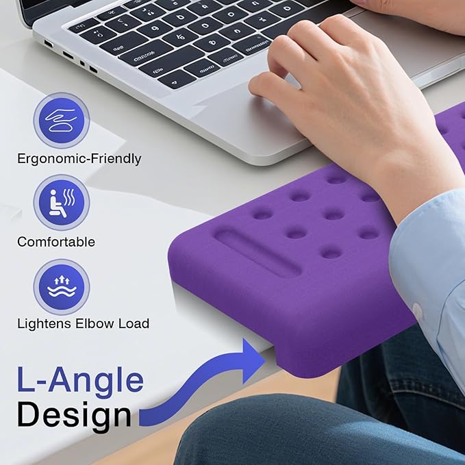 L-Shaped Desk Edge Cushion, 2 PCS Elbow Rest for Desk with Ergonomic Support, Memory Foam Elbow Pad & Arm Rest for Palm, Wrist & Forearm, Non-Slip & Separate Design, Office & Home, Purple