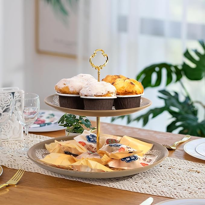 Rustic Round Wood Decorative Coffee Table Tray Farmhouse Decor with Wood Texture Boho Ottoman Serving Tray for Kitchen Counter Home (Grey)