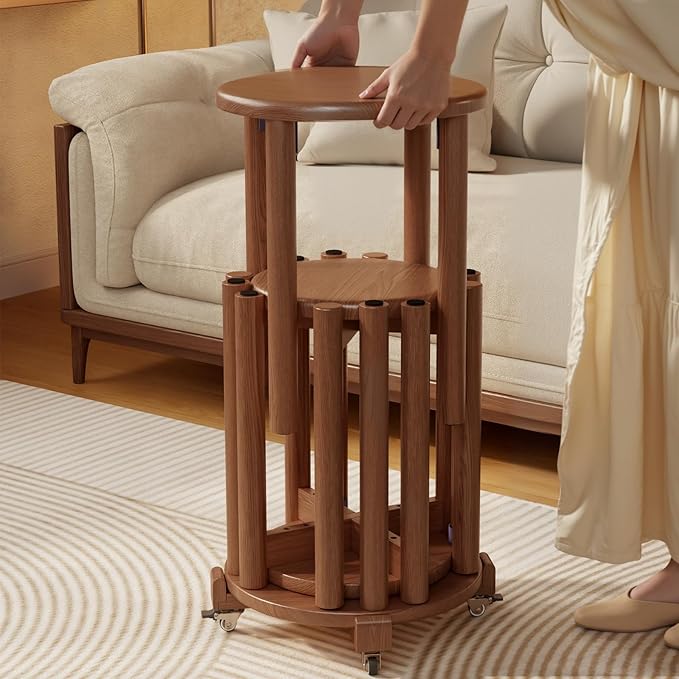 Stackable Stools Set of 4, Wooden Stool 18 Inch Stool Stackable Side Tables Nesting Table Sturdy and Durable, No Installation Required for End Table,Top Stackable Round Stools (Walnut Mobile)