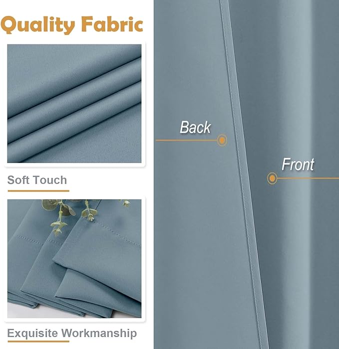 Aiyufeng Stone Blue Short Blackout Curtains for Bedroom 45 Inches Long 2 Panels Set, Solid Thermal Insulated, Energy Saving Window Treatment Curtains Blackout Drapes, W40 x L45 Inch, Stone Blue