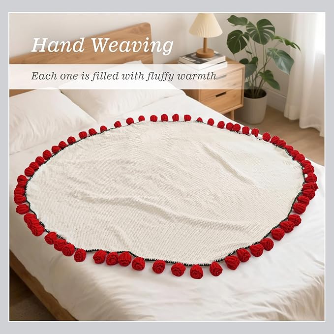 Flower Bouquet Blanket Gifts for Mom Grandma Wife Girlfriend,Completed Crochet Flower Blanket,Soft Knitted Throw Blankets,Gifts for Her Christmas Birthday Anniversary (Red Roses)