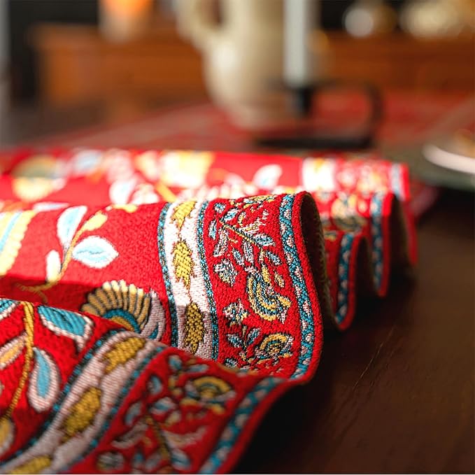 13×72 Inch Table Runner, Retro-Luxury Tassels Series for Kitchen Dining Table Holiday Decoration (Red Branch)