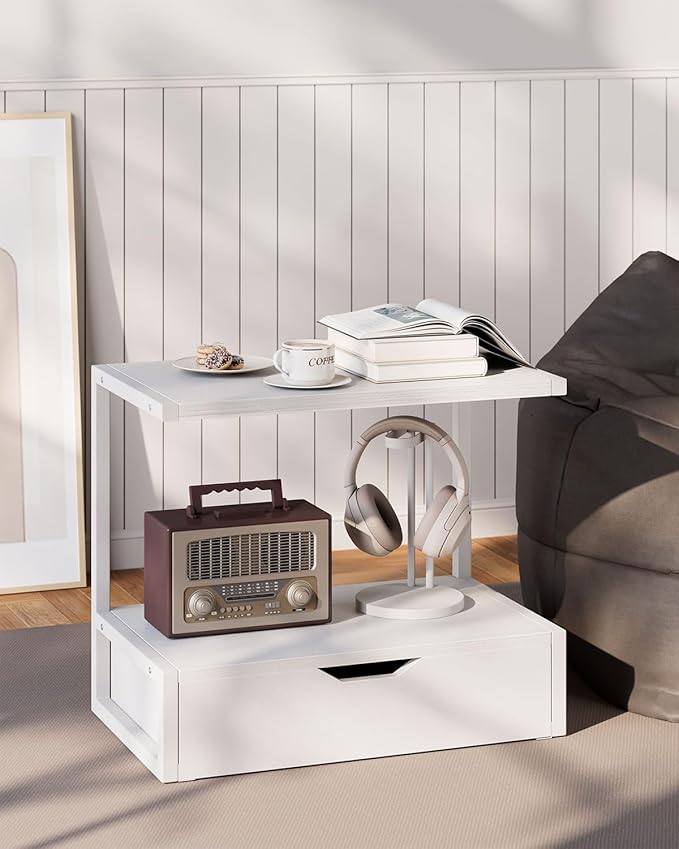 IBUYKE 2 Tier Desktop Printer Stand,Printer Table with Storage Shelf,Multi-Purpose Desk Organizer for Folders,Books,for Fax Machine, Scanner,Home Office,White TLJ015W