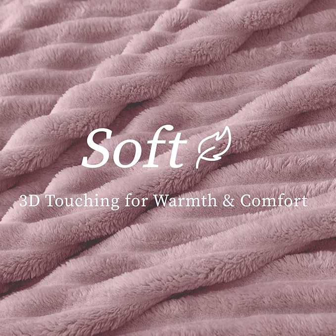 BEDELITE Fleece Throw Blanket for Couch - 300GSM Soft & Warm Fluffy Berry Purple Blanket, Decorative and Giftable Striped Blankets for Women, Men, 50"x60"