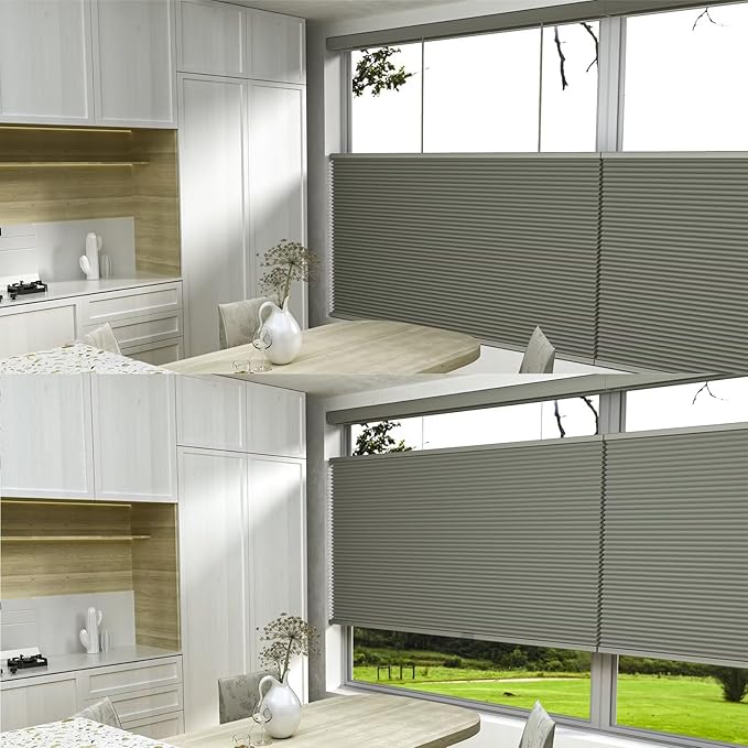 MYshade Top Down Bottom Up（TDBU） Cellular Shades, 1.5 inch Cordless Blackout Honeycomb Pleated Blinds for Windows Home Bedroom Office, Light Control, Thermal Insulated, 35" W x 72" H, Gray