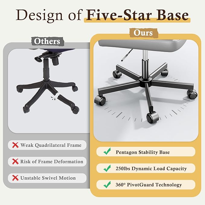 Armless Criss Cross Chair with Wheels, Leather Cross Legged Office Chair with 2-Layer Cushion,Swivel Modern Home Office Desk Chair 25.5" Wide Seat Height Adjustable for Craft Room,Vanity,Grey