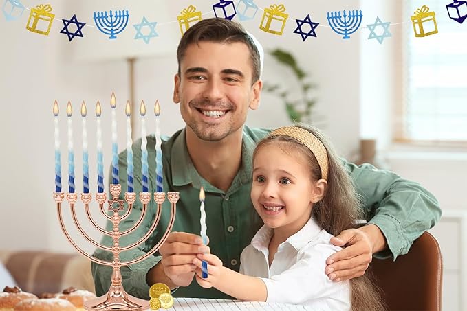 The Dreidel Company Deluxe Twisted Blue & White Hanukkah Menorah Candles for All 8 Nights of Chanukah (2-Pack)