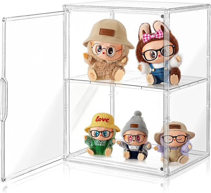 Acrylic Display Case for Collectibles, Clear Acrylic Display Box with 3 Adjustable Layers and Magnetic Door, Stackable Clear Storage Box/Bins for Figures,Lego, Book