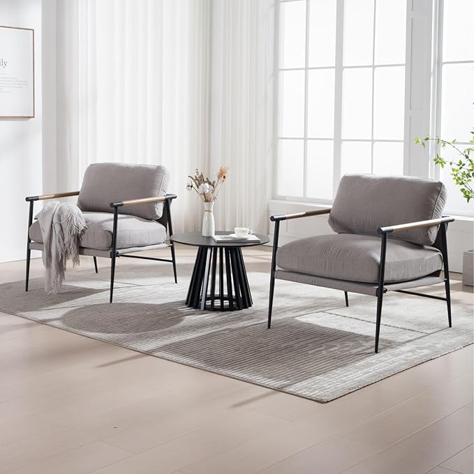 LukeAlon Mid Century Chenille Accent Chairs Set of 2, Ultra Soft Living Room Chairs with Metal Legs Modern Armchairs Upholstered Lounge Leisure Chairs for Bedroom Reception Area, Grey