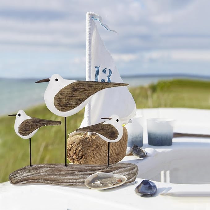 K KILIPES Beach Coastal Wood Seabird Figurine Home Office Table Desk Decor Sea Bird Sculpture Statue for Tabletop Shelf Nautical Bathroom Decoration Ornament Gift