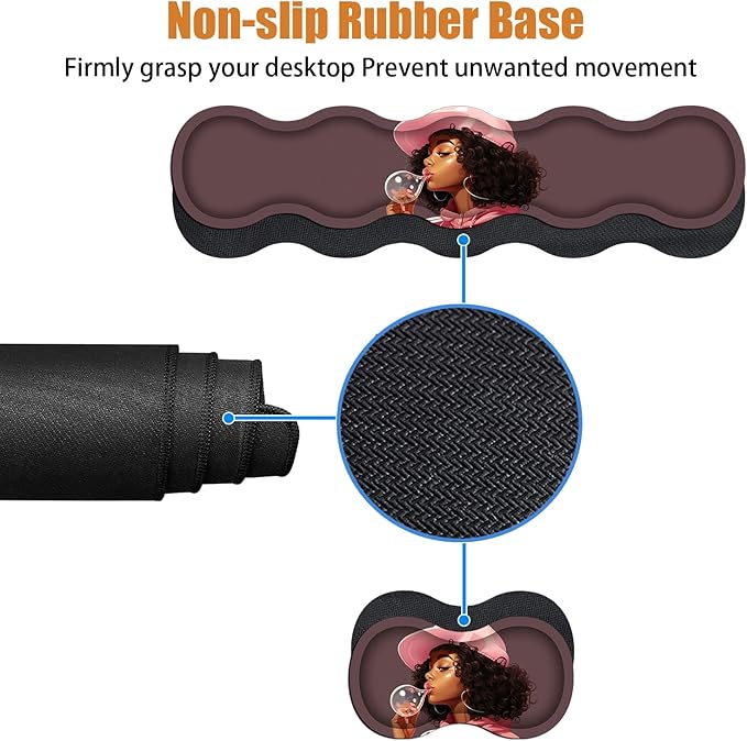 4 in 1 Ergonomic Keyboard Wrist Rest & Mouse Pad Wrist Rest Set, Large XXL Gaming Desk Mat 31.5"x 11.8" with Non-Slip Base, Memory Foam for Home Office Study Gaming, African American Black Girl