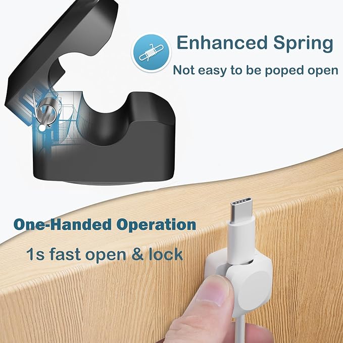 8 Pack Cord Organizer Holder, Rotatable Cable Clips, Spring Cord Holder for Nightstand Adhesive Cable Organizer, Cable Management Clips Charging Cord Organizer for Desk Office Car Wall