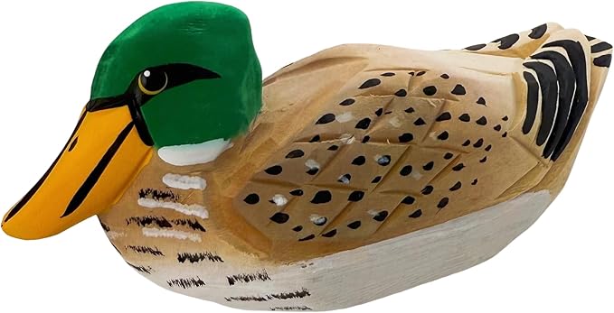 Mallard Duck Decor Wooden Animal Figurines Little Ducks Funny Desk Accessories Small Duck Statues Handmade Carving Decoys Ornament for Home Room Decor