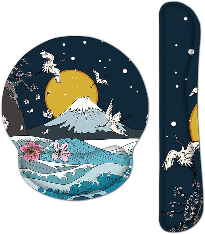 Ergonomic Keyboard Mouse Pad Wrist Rest Support Set for Laptop/Computer/Desktop,Memory Foam Hand Rest Wrist Cushion for Gaming/Office,Lightweight Comfortable & Pain Relief (Moon, Mountain)