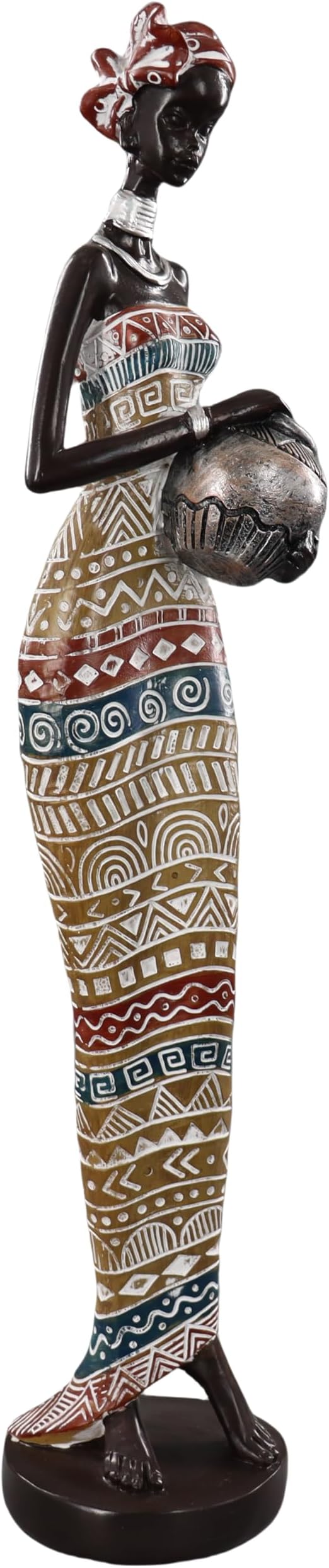 African Traditional Art Handmade Statues, Colorful Geometric Pattern Long Skirt Women's Ornaments and Decorations, Suitable for Home Study Display and Cultural Gift Collection
