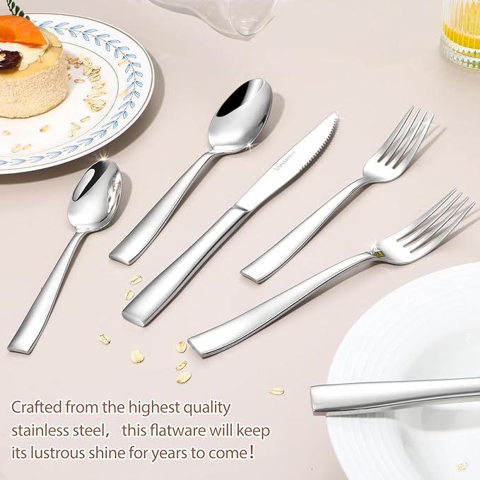 Lazycorner Silverware Set for 6, 18/10 Stainless Steel Flatware Set, 30-Piece Mirror Polished Modern Cutlery Set include Fork Knife Spoon Set(Dishwasher Safe)