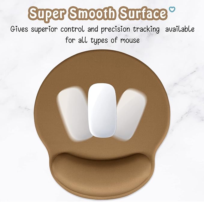 Hsurbtra Ergonomic Mouse Pad with Wrist Rest Support, Gel Mouse Pads with Non-Slip PU Base, Pain Relief Memory Foam Computer Mat, Cute Office Supplies Desk Decro Accessories, Leather Brown