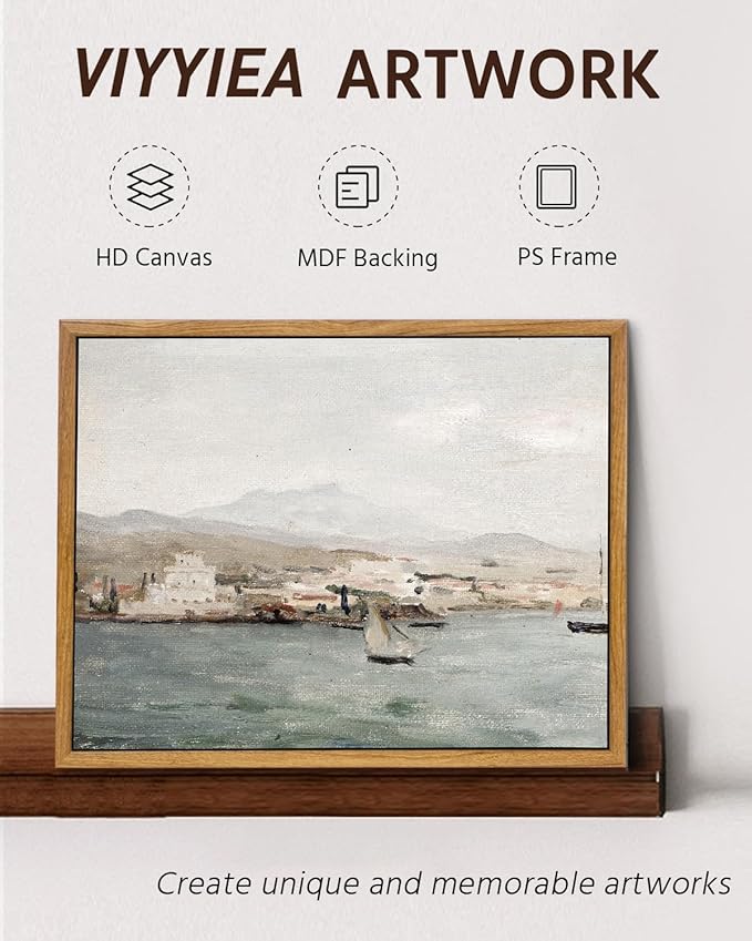 VIYYIEA Framed Canvas Wall Art Home Decor, Vintage Coastal Wall Art Decor, Vintage Serenity Harbor Painting Decorations for Living Room, Office Bedroom Bathroom Decor, 9"x11"