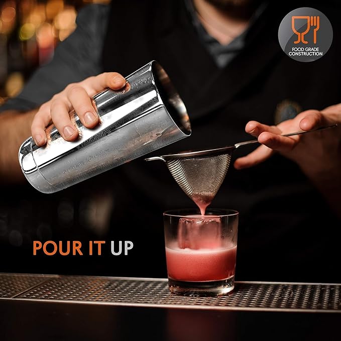 NutriChef Mixology Bartender Cocktail Shaker Set - Includes 15 & 30 oz Stainless Steel Shakers, 6 Bottle Pourers & More - Essential Martini Making Kit - Drink Mixing Set - 15 Piece Cocktail Bar Set