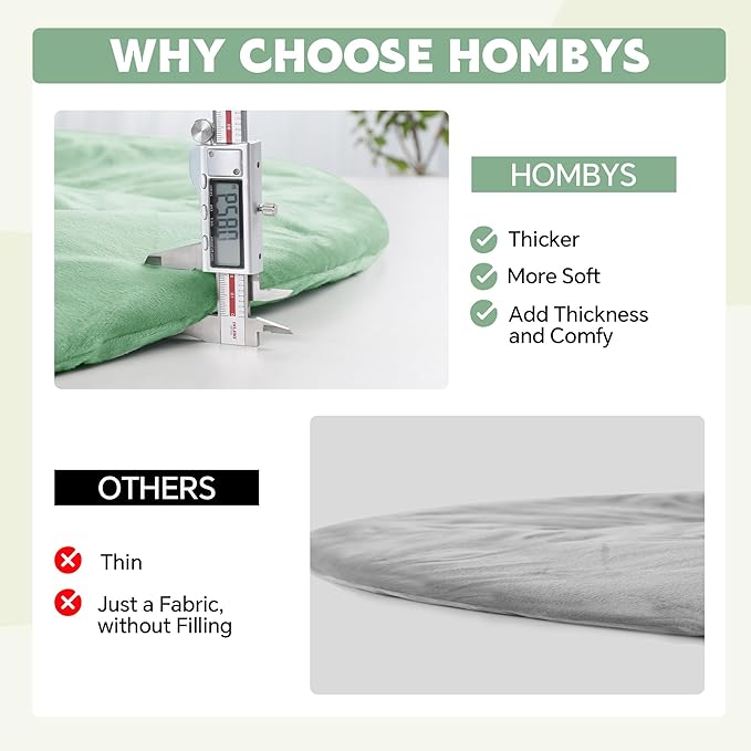 HOMBYS Extra Thick Saucer Chair Cushion Cover for Adults - Furry and Soft Round Moon Chair Cover for Indoor & Outdoor Use, Stretch and Elastic Closure, Removable and Machine Washable, Sage Green