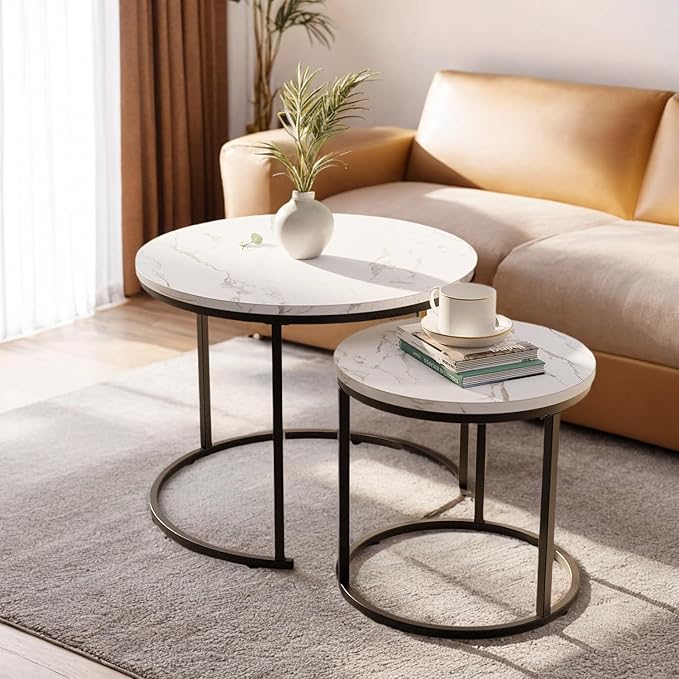 Round Coffee Table, Circle Nesting Coffee Tables for Living Room, Small Dining Center Space Saving Living Room Small Tables, Modern Center Table Dining,Modern Home Furniture White