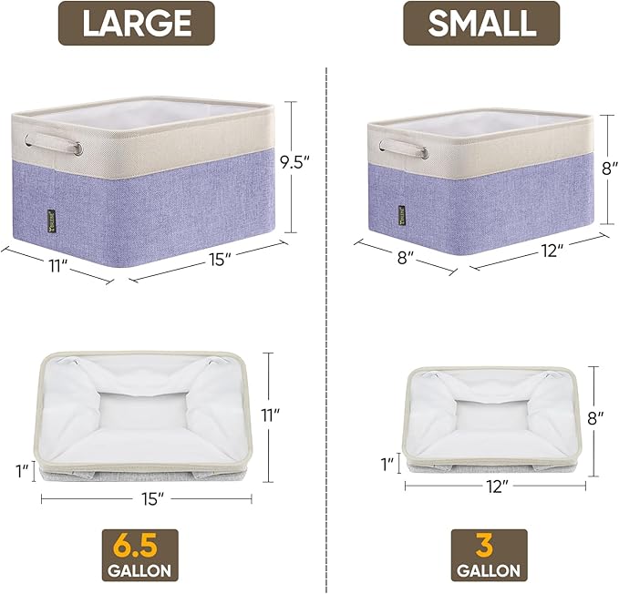 BALEINE 3 Pack Fabric Storage Bins for Shelves, Linen Storage Baskets for Organizing, Decorative Closet Bins for Clothes, Home (Lavender, 15''x11''x9.5'')
