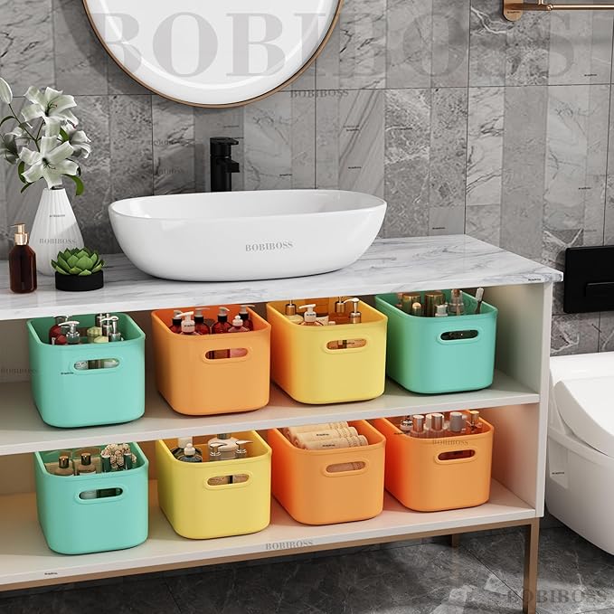 6 Pack Colorful Storage Bins with Lids for Shelves, Classroom Storage Bins, Stackable Colored Bins, Plastic Storage Containers with Lids for Organizing, Storage Boxes for Craft, Art Supplies