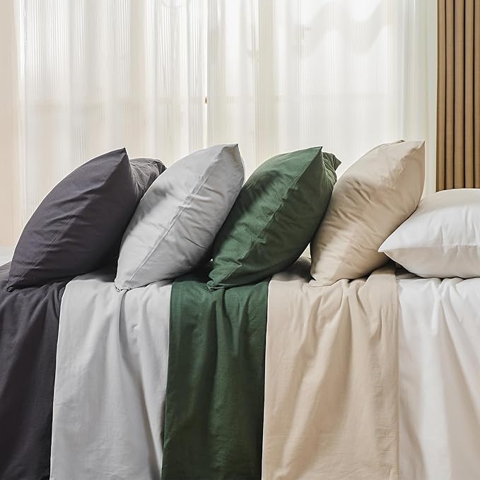 MEISHANG 100% French Pure Linen Sheets California King - Bed Sheets 4 Piece Sets, Soft Durable Flax Linen, Anti-Tear Breathable Oeko-Tex Certified with 16" Deep Pocket (Brown)