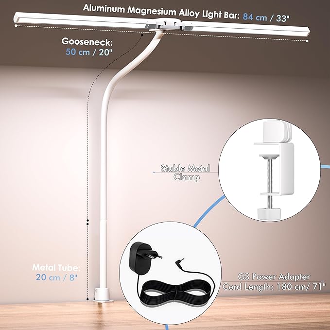 Desk Lamp with Clamp, 31.5" LED Desk Lamp for Home Office, 24W Double Head Desk Light, Dimmable & Color Temperature, Table Lamp with Remote Control, Brightest Computer Monitor Light