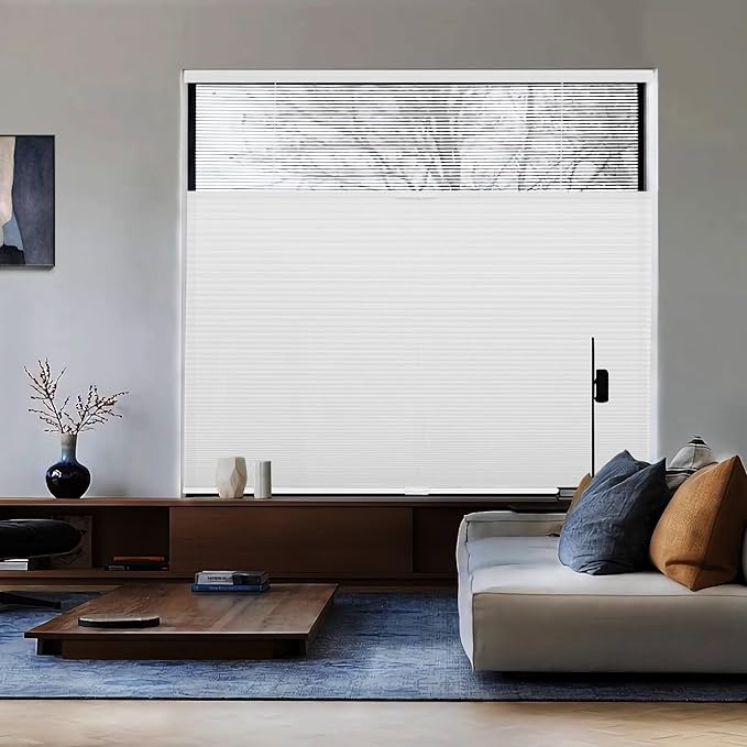 MYshade Top Down Bottom Up（TDBU） Cellular Shades, 1.5 inch Cordless Light Filtering Privacy Light Control Sheer & Room Darkening Honeycomb Blinds for Home Bedroom Office, 29" W x 72" H, White