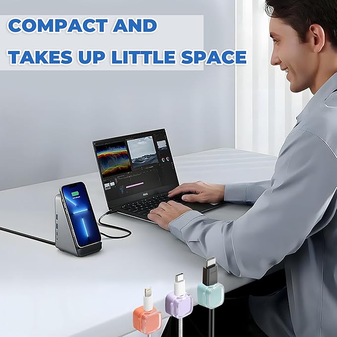 6 Pcs Cable Management Clips for Home Office Desk Cord Keeper Organizer Accessories Charger USB Wire Organizer Cord Holder for Nightstand Automotive (Purple Orange Blue)