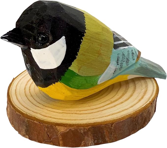 Wooden Bird Figurines Funny Desk Accessories Hand Carved Wood Decorative Small Birds Animal Miniature Statues Ornament for Home Room Decor (Multiple Color)