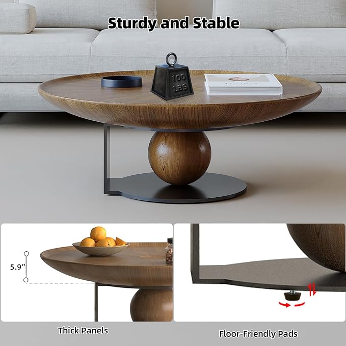 Luxury Solid Wood Coffee Table with Hidden Drawer, Fully Assembled Square Center Table for Living Room, Raised Edge Design, No Installation Needed, Premium Walnut Finish (39.37" Coffee Table)