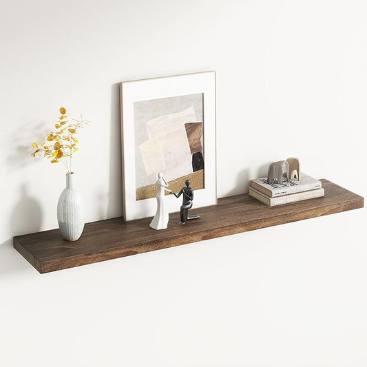 Rustic Elm Wood Floating Shelf for Wall, Flat Edge 48"W x 9.2"D x 1.4"H, 1 Pack with Invisible Bracket, Large Wall Mounted Storage Shelf for Living Room Bedroom Kitchen Bathroom Decor, Walnut Finish