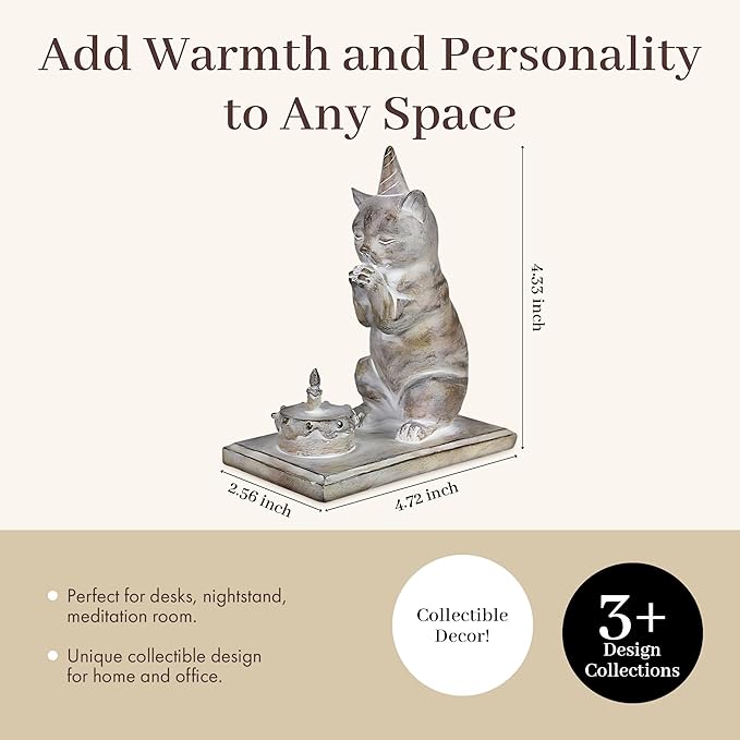 Young's Inc. Cat Figurine - Cute Cat Statue - Whimsical Cat Decor for Cat Lovers - Cat Collectibles and Meditation Decor - Cat with Birthday Cake - 4.72" L x 2.56" W x 4.33" H