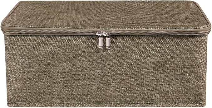 ANMINY 2PCS Storage Bins with Zipper Lids 13 Qt Lidded Fabric Storage Boxes Baskets Cubes with Handles Collapsible Washable Cotton Linen Closet Shelf Clothes Organizer Containers - Coffee, Small