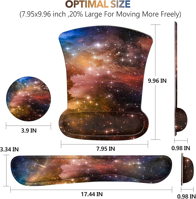AIMSA Wrist Rest Support Mouse Pad Ergonomic, Memory Foam Keyboard Wrist Rest Set Non-Slip Easy Typing and Relieve Wrist Pain Mouse Mat for Computer Office -Colorful Galaxy Nebula