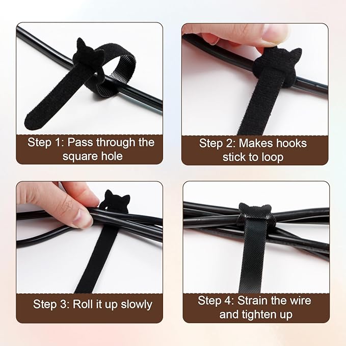 FOURGUN Reusable Cable Ties 100 Pack 8 In Heavy Duty Adjustable Hook Loop Cord Straps Multi-Purpose Wire Organizer Cable Management Ideal for Home Office Data Centers Indoor/Outdoor Wire Bundling