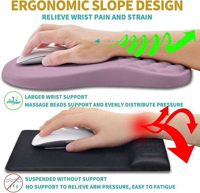 Hokafenle 2 in 1 Ergonomic Mouse Pad Wrist Support & Wrist Rest for Computer Keyboard Set, with Relieve Carpal Tunnel Pain Massage Bulge and Full Memory Gel Design (2In1 Set, Purple)