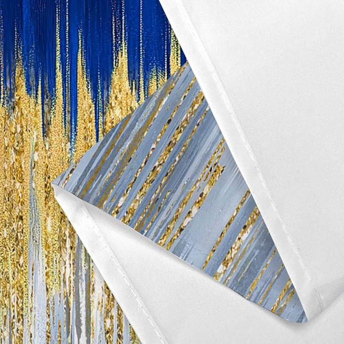 JAWO Abstract Blue Shower Curtain, Gold Blue Boho Ombre Minimalist Chic Art Shower Curtains, Modern Neutral Contemporary Striped Brush Strokes Tan Art Waterproof Bathroom Curtain with 12 Hooks
