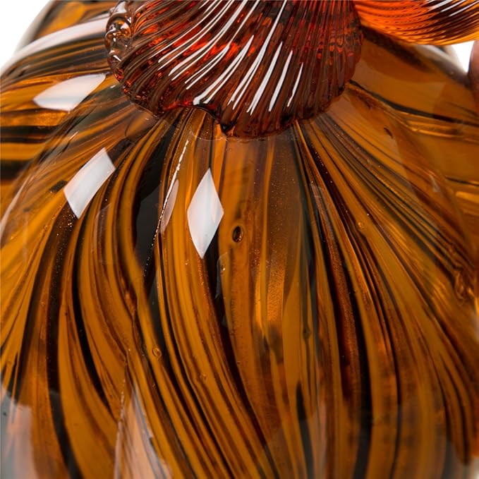 Glitzhome 4.33" Decorations Glass Pumpkin Amber Striped Pumpkin Thanksgiving Fall Harvest Ornaments
