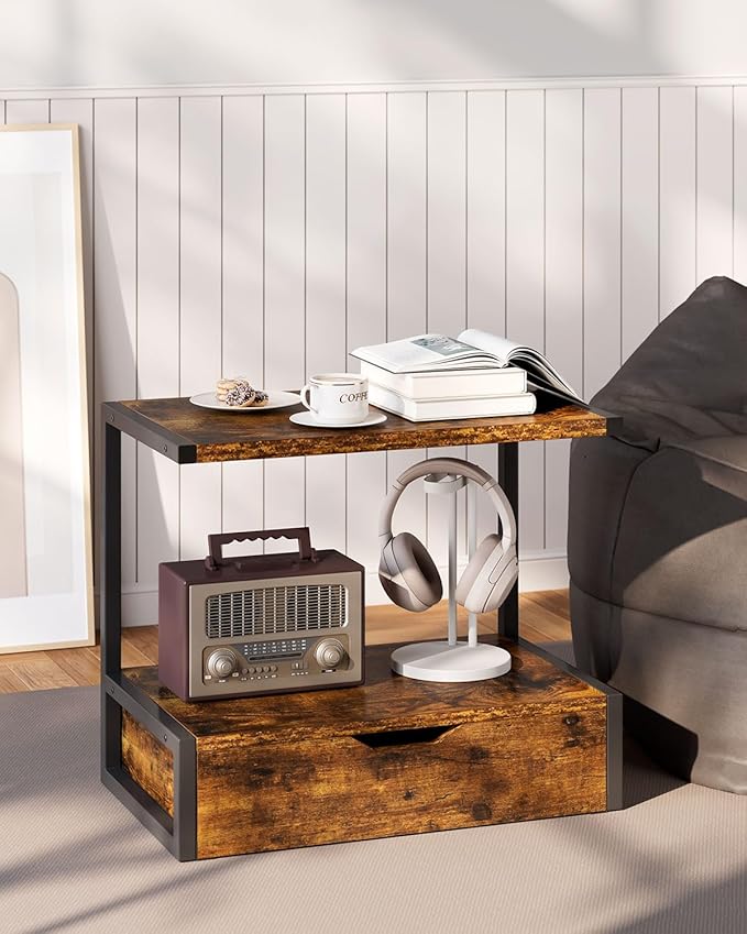 IBUYKE 2 Tier Desktop Printer Stand,Printer Table with Storage Shelf,Multi-Purpose Desk Organizer for Folders,Books,for Fax Machine, Scanner,Home Office,Brown TLJ015H